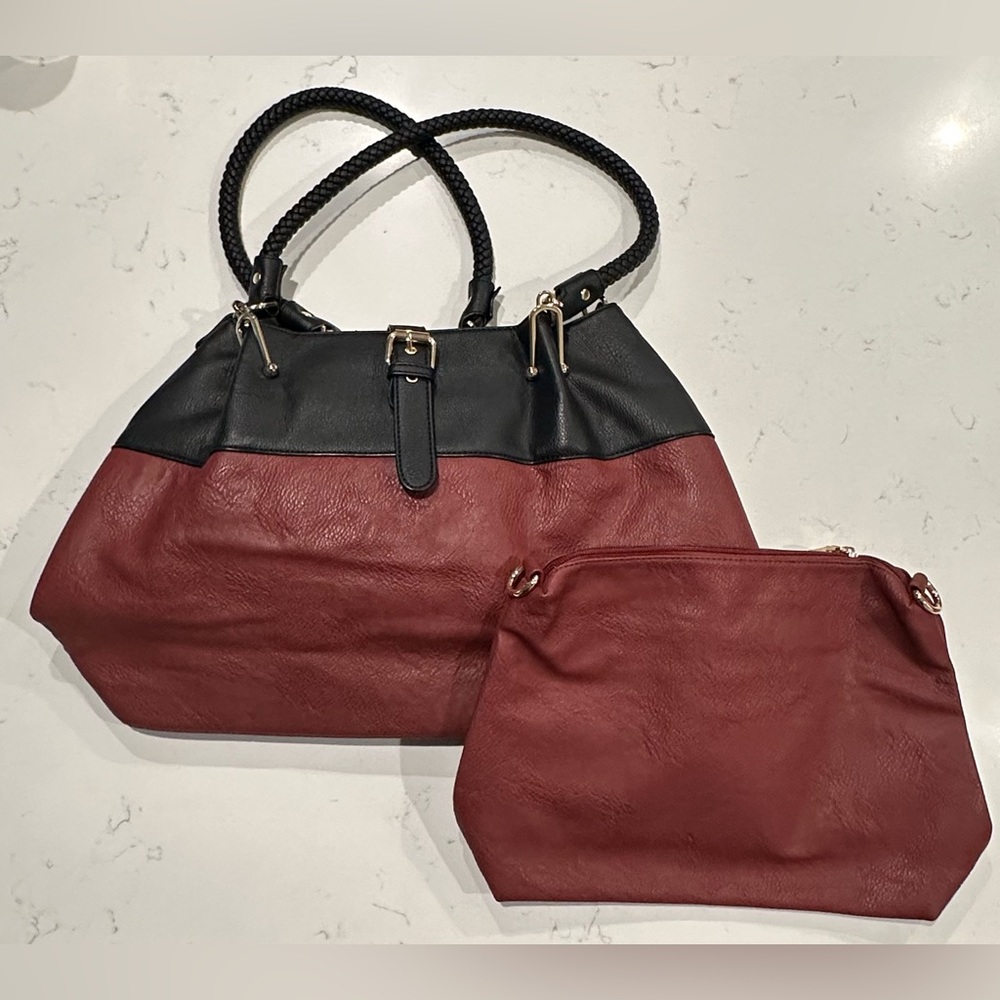 Black Rivet bag set in black/mahogany + pouch